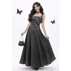 Vintage Alfred Angelo Womens Formal Dress Size M Black Silver Whimsygoth Prom